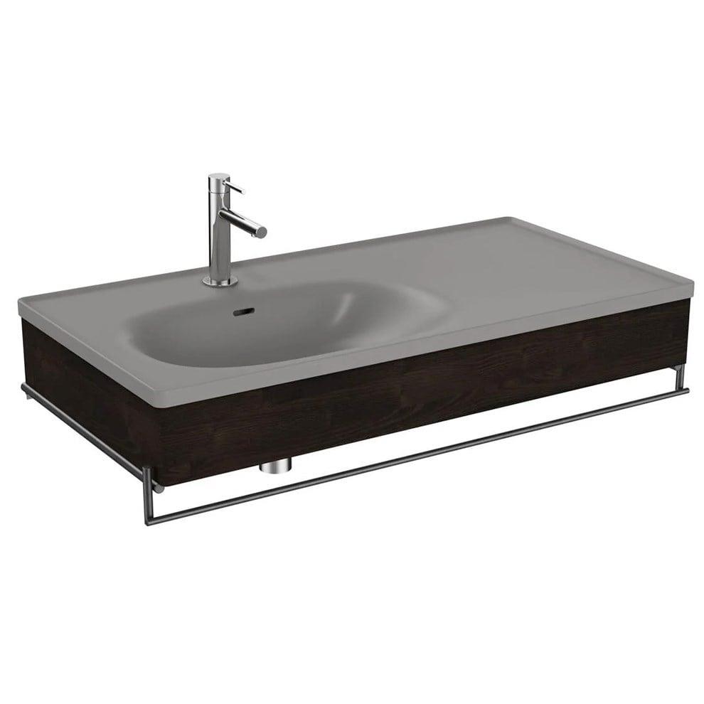 Vitra Equal Lavabo Ünitesi, 100 Cm, Asimetrik Gri Lavabolu,Havluluklu, Karaağaç - 66059
