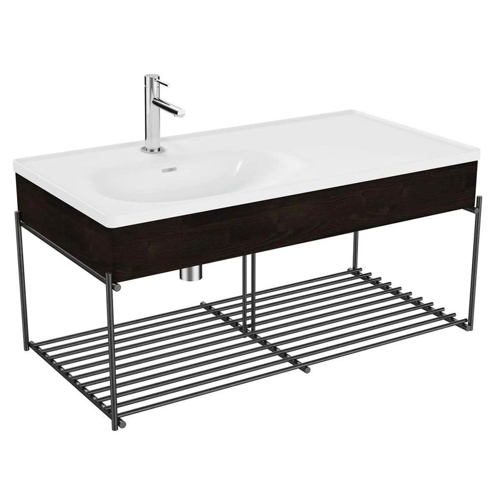 Vitra Equal Lavabo Ünitesi, 100 Cm, Asimetrik Lavabolu, Raflı, Karaağaç - 64092