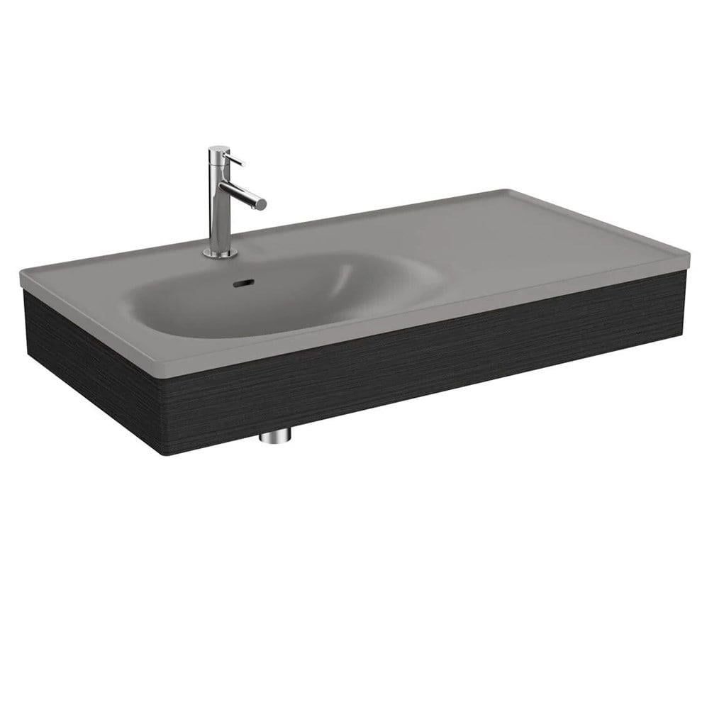 Vitra Equal Lavabo Ünitesi, 100 Cm, Asimetrik Gri Lavabolu,Hareli Siyah Meşe - 66056