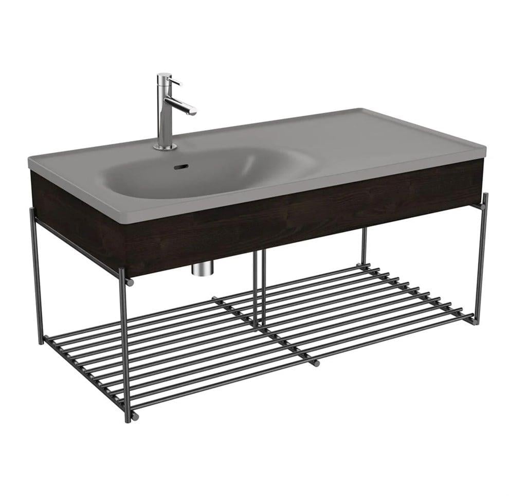 Vitra Equal Lavabo Ünitesi, 100 Cm, Asimetrik Gri Lavabolu,Raflı, Karaağaç - 66061