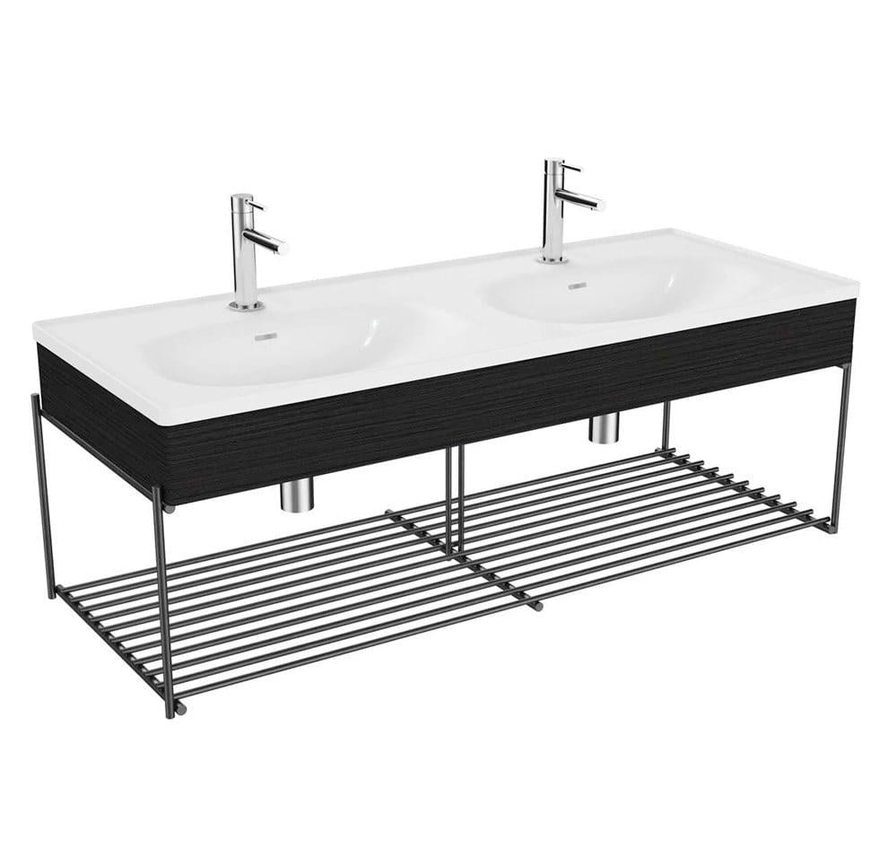 Vitra Equal Lavabo Ünitesi, 130 Cm, Çift Hazneli Lavabolu, Raflı, Hareli Siyah Meşe - 64100