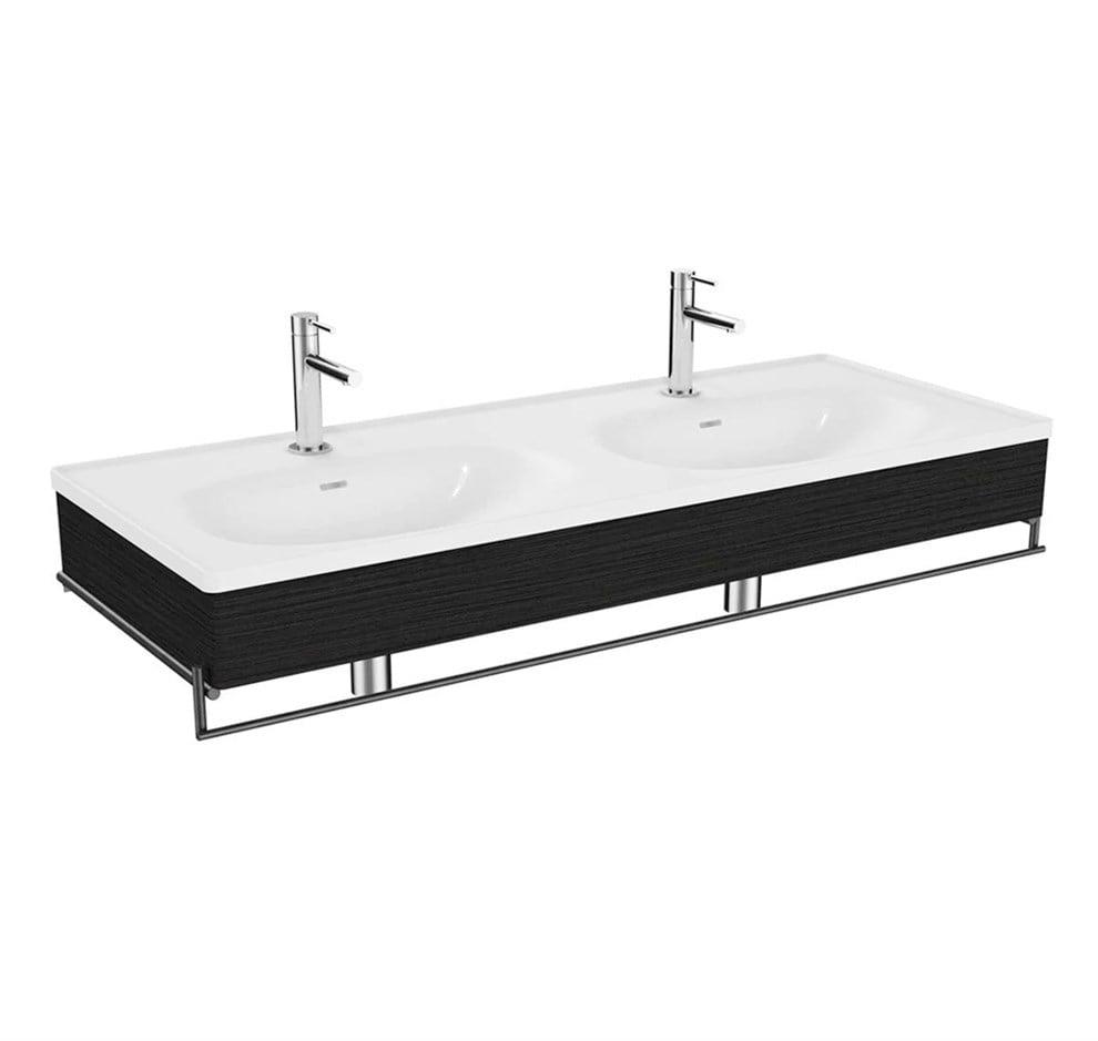 Vitra Equal Lavabo Ünitesi, 130 Cm, Çift Hazneli Lavabolu, Havluluklu, Hareli Siyah Meşe - 64097
