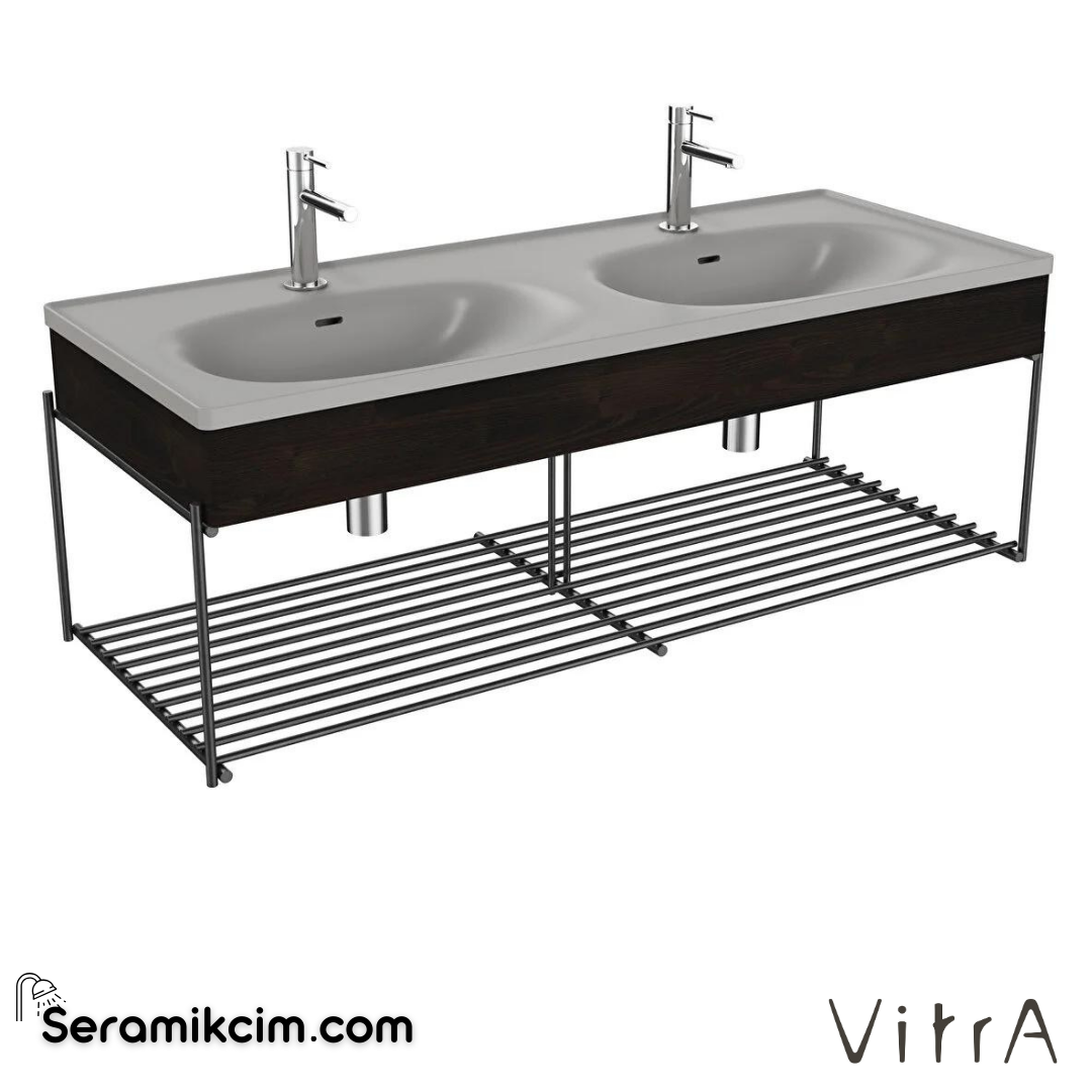 Vitra Equal Lavabo Ünitesi, 130 Cm, Çift Hazneli Gri Lavabolu,Raflı, Karaağaç - 66067