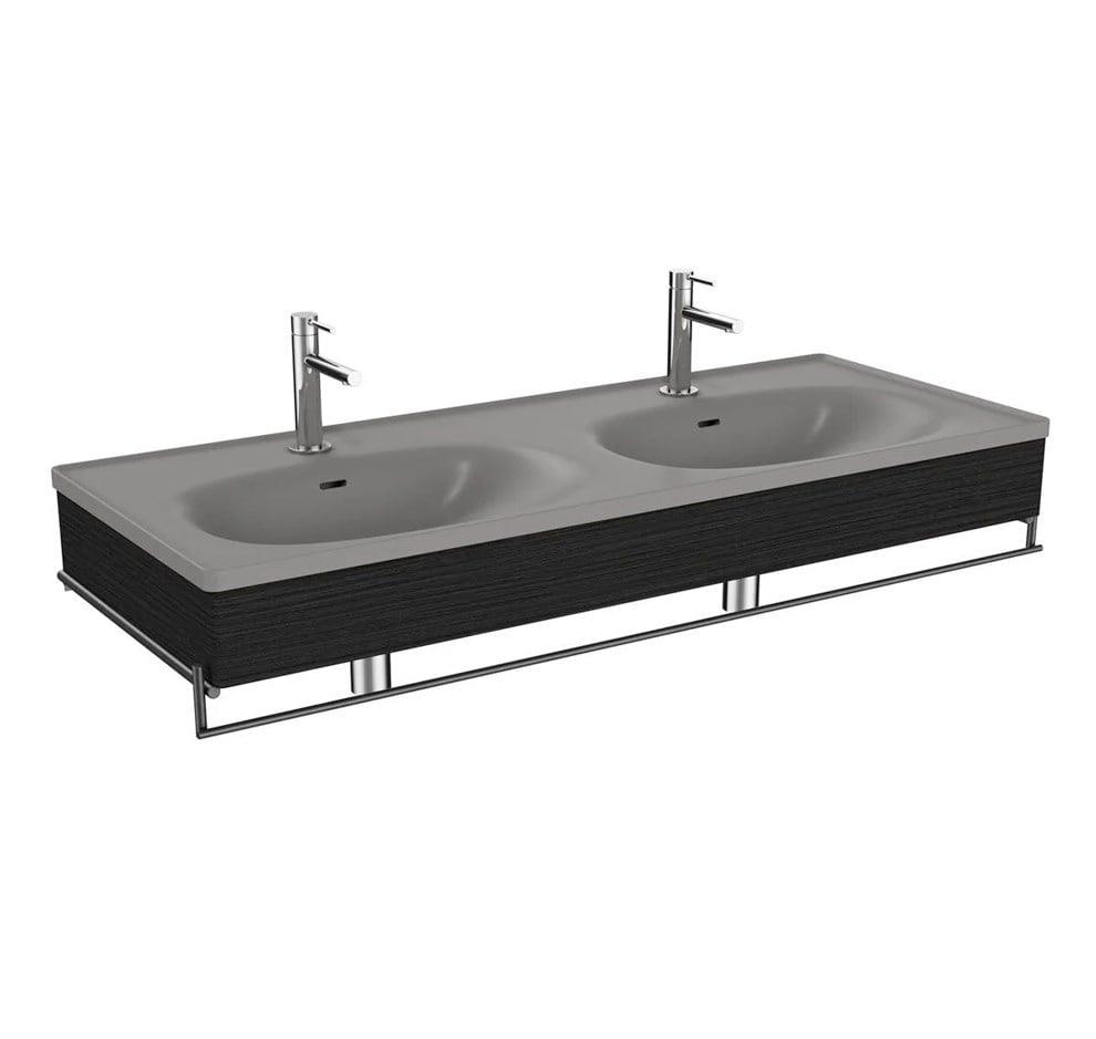 Vitra Equal Lavabo Ünitesi, 130 Cm, Çift Hazneli Gri Lavabolu,Havluluklu, Hareli Siyah Meşe - 66064