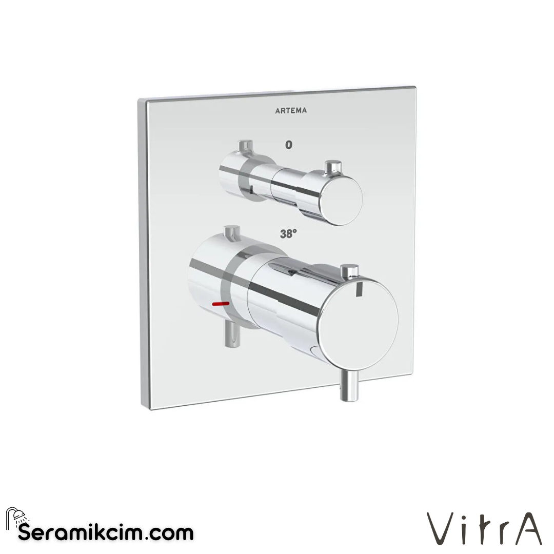 VitrA Flow Square Ankastre Termostatik Duş Bataryası (V-Box, sıva üstü grubu) Krom A43358 - A43358