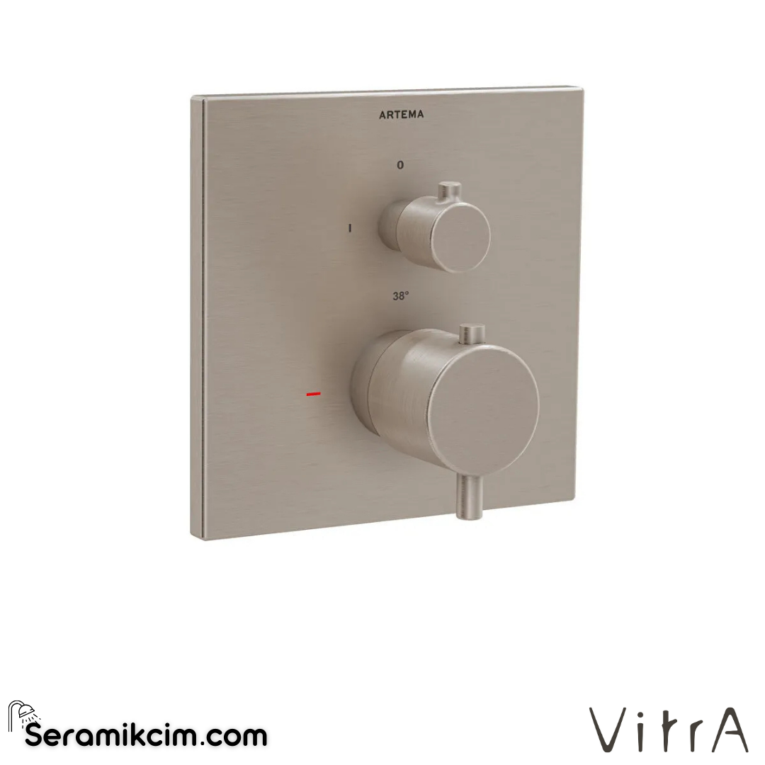 VitrA Flow Square Ankastre Termostatik Banyo Bataryası (V-Box, sıva üstü grubu) Fırçalı Nikel A4326834 - A4326834