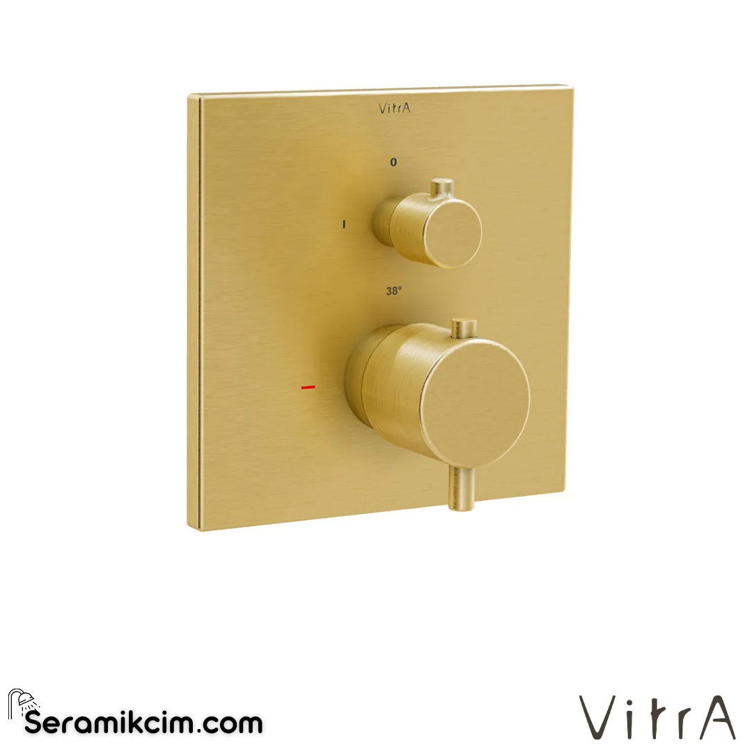 VitrA Flow Square Ankastre Termostatik Duş Bataryası (V-Box, sıva üstü grubu) Fırçalı Altın A4335825 - A4335825
