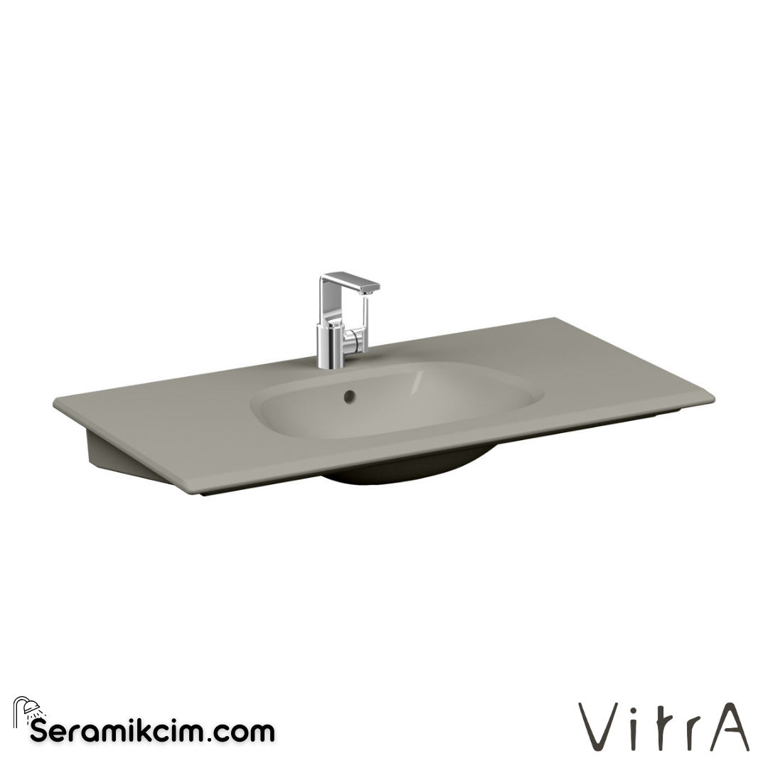 VitrA Frame Etajerli Lavabo 105x50 cm Tek Armatür Delikli, Su Taşma Delikli, Clean, Mat Bej - 5709B420-0001