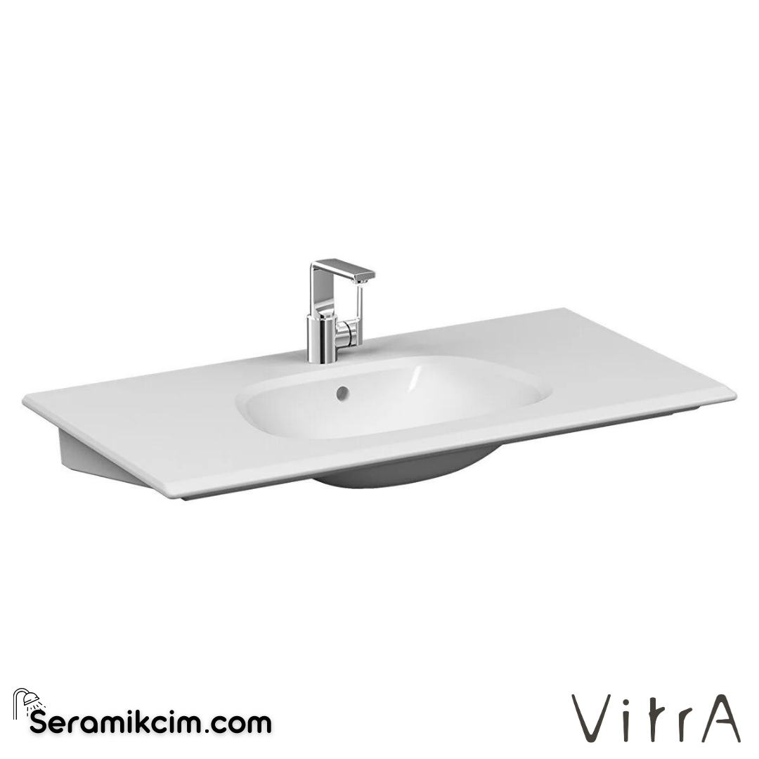 VitrA Frame Etajerli Lavabo 105x50 cm Tek Armatür Delikli, Su Taşma Delikli, Clean, Beyaz - 5709B403-0001