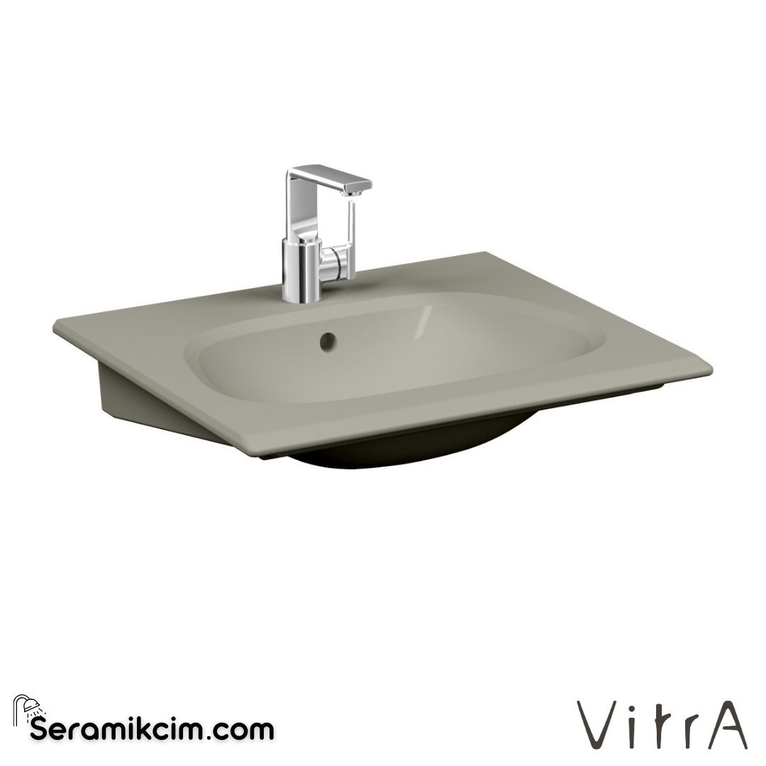 VitrA Frame Etajerli Lavabo 65x54 cm Tek Armatür Delikli, Su Taşma Delikli, Clean, Mat Bej - 5707B420-0001