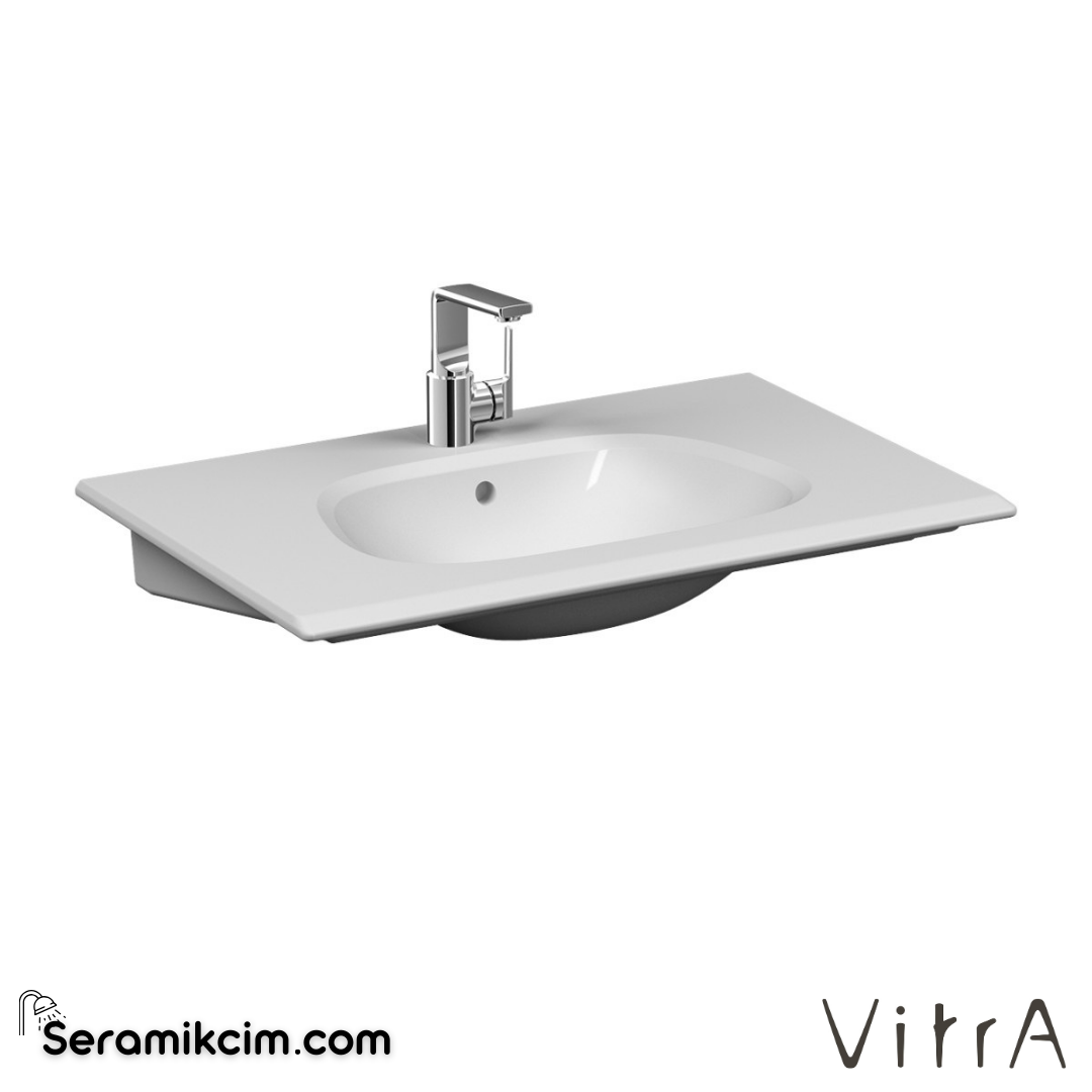 VitrA Frame Etajerli Lavabo 85x54 cm Tek Armatür Delikli, Su Taşma Delikli, Clean, Beyaz - 5708B403-0001