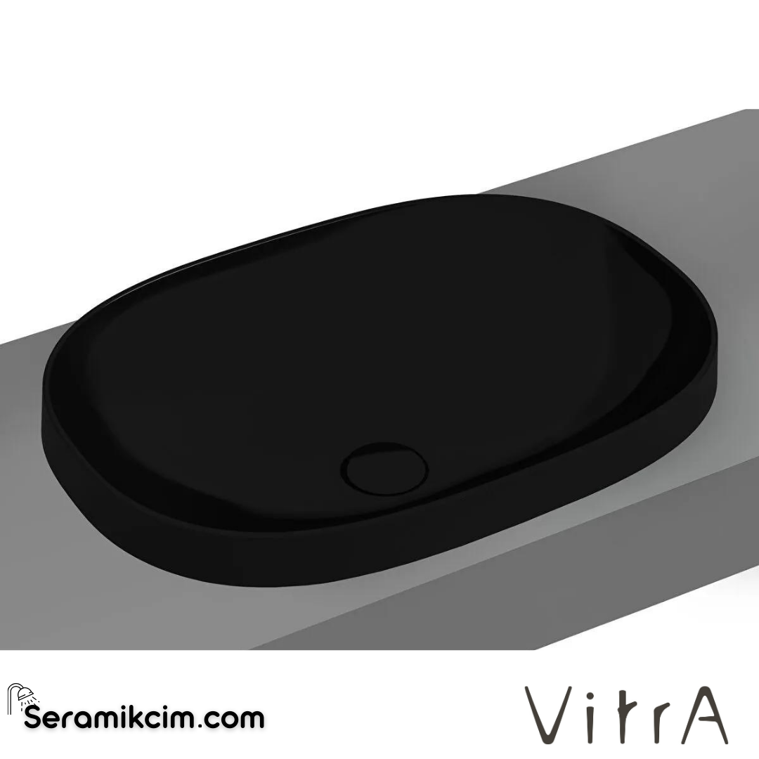 VitrA Frame Tezgahüstü Lavabo Oval, 55x39 cm Armatür Deliksiz, Su Taşma Deliksiz, Clean, Mat Siyah - 5652B483-0016
