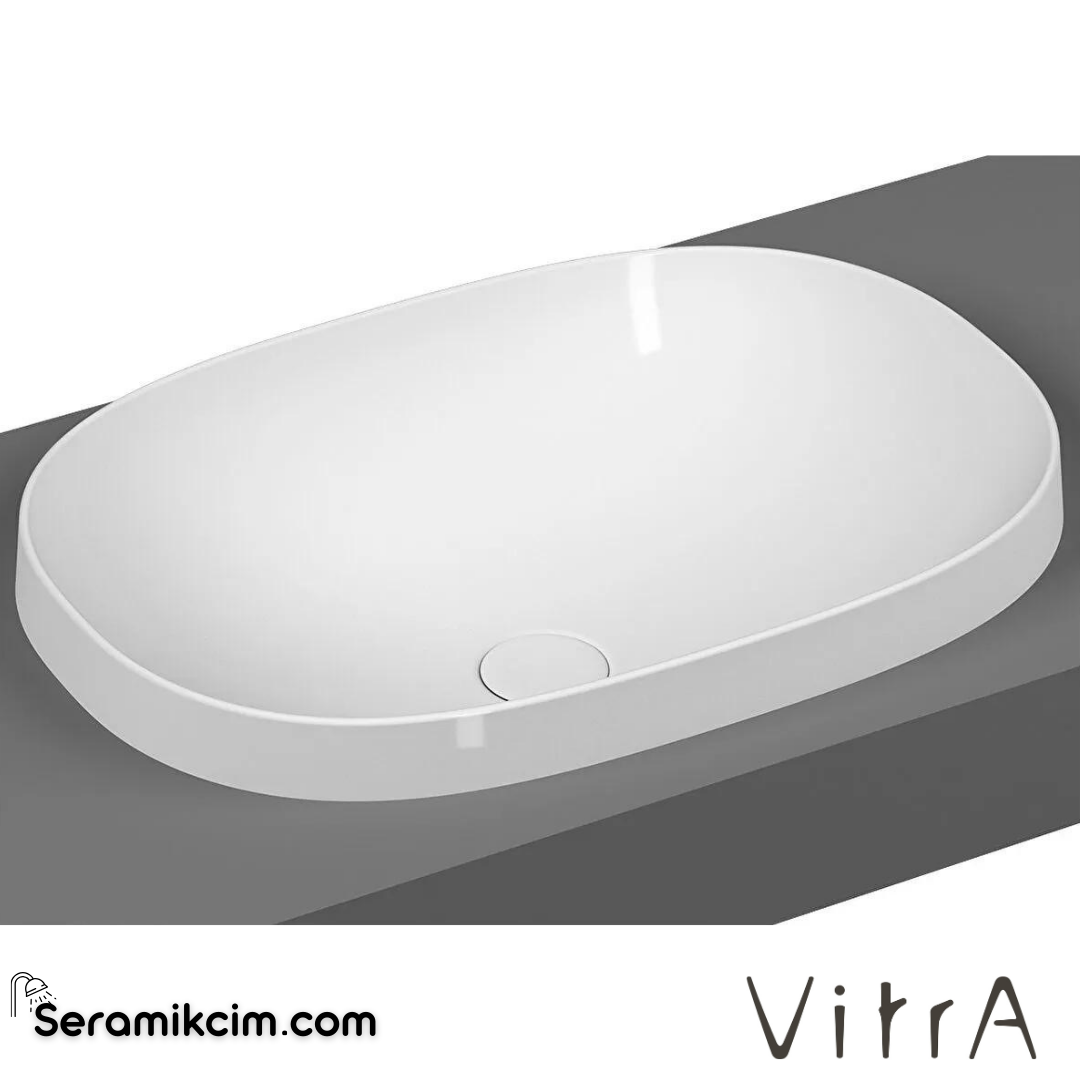 VitrA Frame Tezgahüstü Lavabo Oval, 55x39 cm Armatür Deliksiz, Su Taşma Deliksiz, Clean, Beyaz - 5652B403-0016