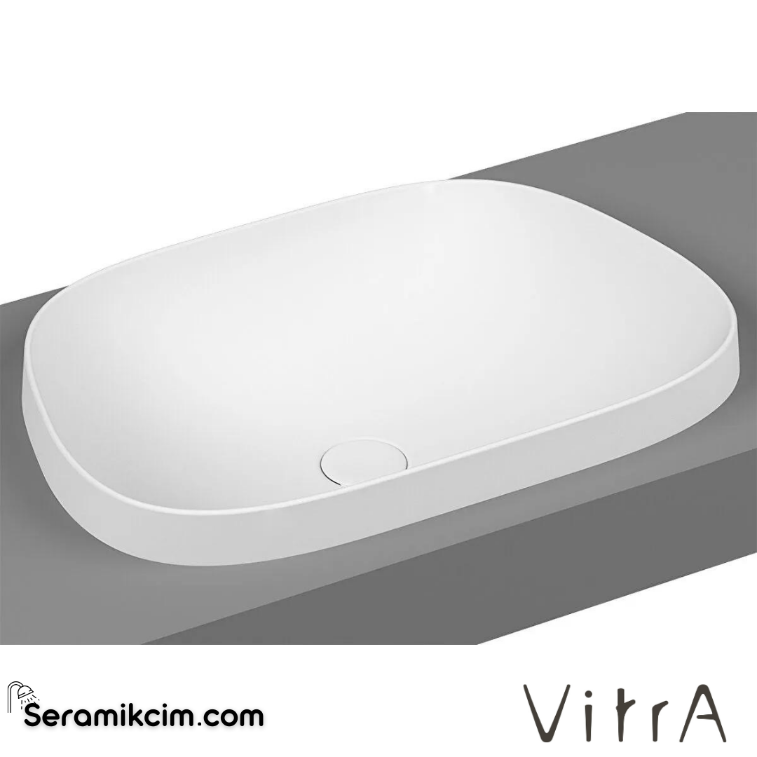 VitrA Frame Tezgahüstü Lavabo Tv Shape, 55x39 cm Armatür Deliksiz, Su Taşma Deliksiz, Clean, Mat Beyaz - 5653B401-0016