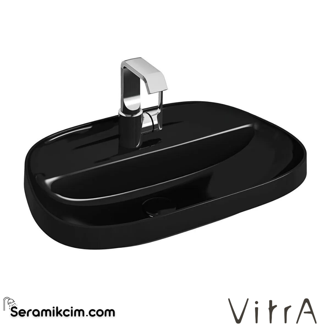 VitrA Frame Tezgahüstü Lavabo Tv Shape, 55x39 cm Tek Armatür Delikli, Su Taşma Deliksiz, Clean, Siyah - 5696B470-0041
