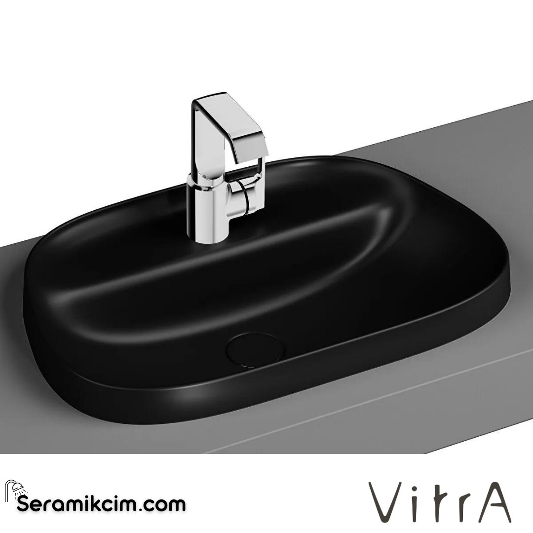 VitrA Frame Tezgahüstü Lavabo Tv Shape, 55x39 cm Tek Armatür Delikli, Su Taşma Deliksiz, Clean, Mat Siyah - 5696B483-0041