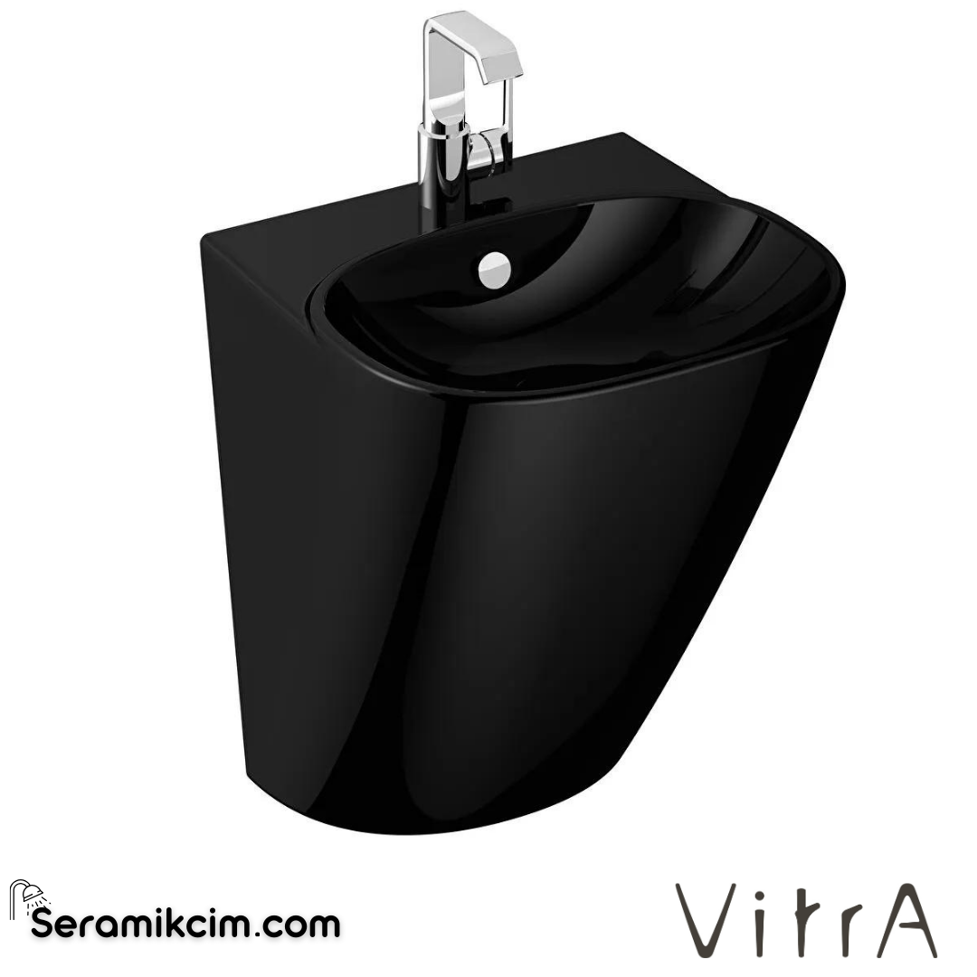 VitrA Frame Yarı Monoblok Lavabo Kompakt, 50x48 cm Tek Armatür Delikli, Su Taşma Delikli, Clean, Siyah - 5798B470-0001