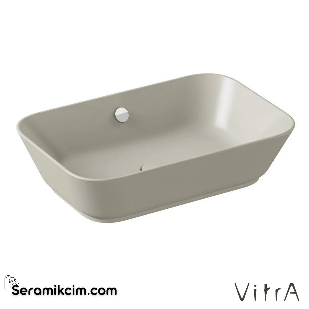 Vitra Geo Çanak Lavabo Dikdörtgen, 60X39 Cm Armatür Deliksiz, Su Taşma Delikli, Mat Bej - 7425B020-0012