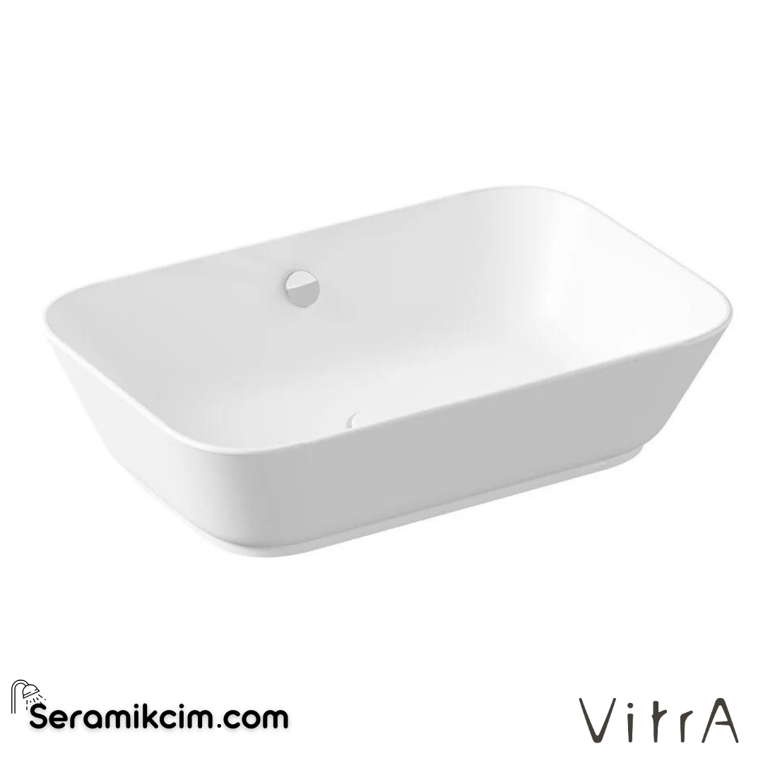 Vitra Geo Çanak Lavabo Dikdörtgen, 60X39 Cm Armatür Deliksiz, Su Taşma Delikli, Mat Beyaz - 7425B001-0012