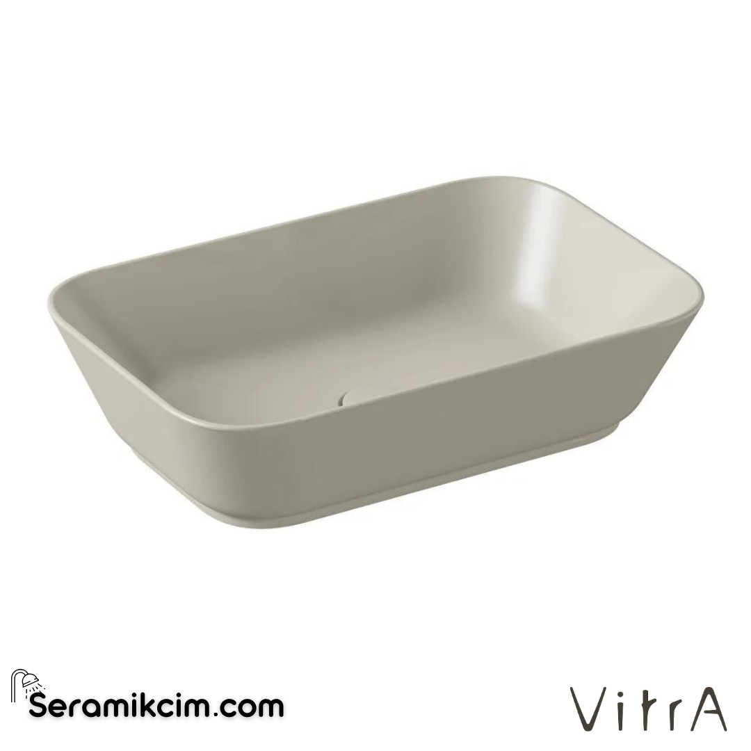 Vitra Geo Çanak Lavabo Dikdörtgen, 60X39 Cm Armatür Deliksiz, Su Taşma Deliksiz, Mat Bej - 7425B020-0016