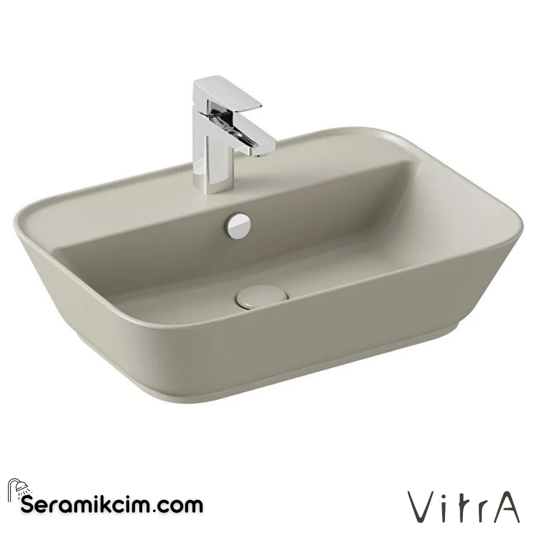 Vitra Geo Çanak Lavabo Dikdörtgen, 60X43 Cm Tek Armatür Delikli, Su Taşma Delikli, Mat Bej - 7426B020-0001