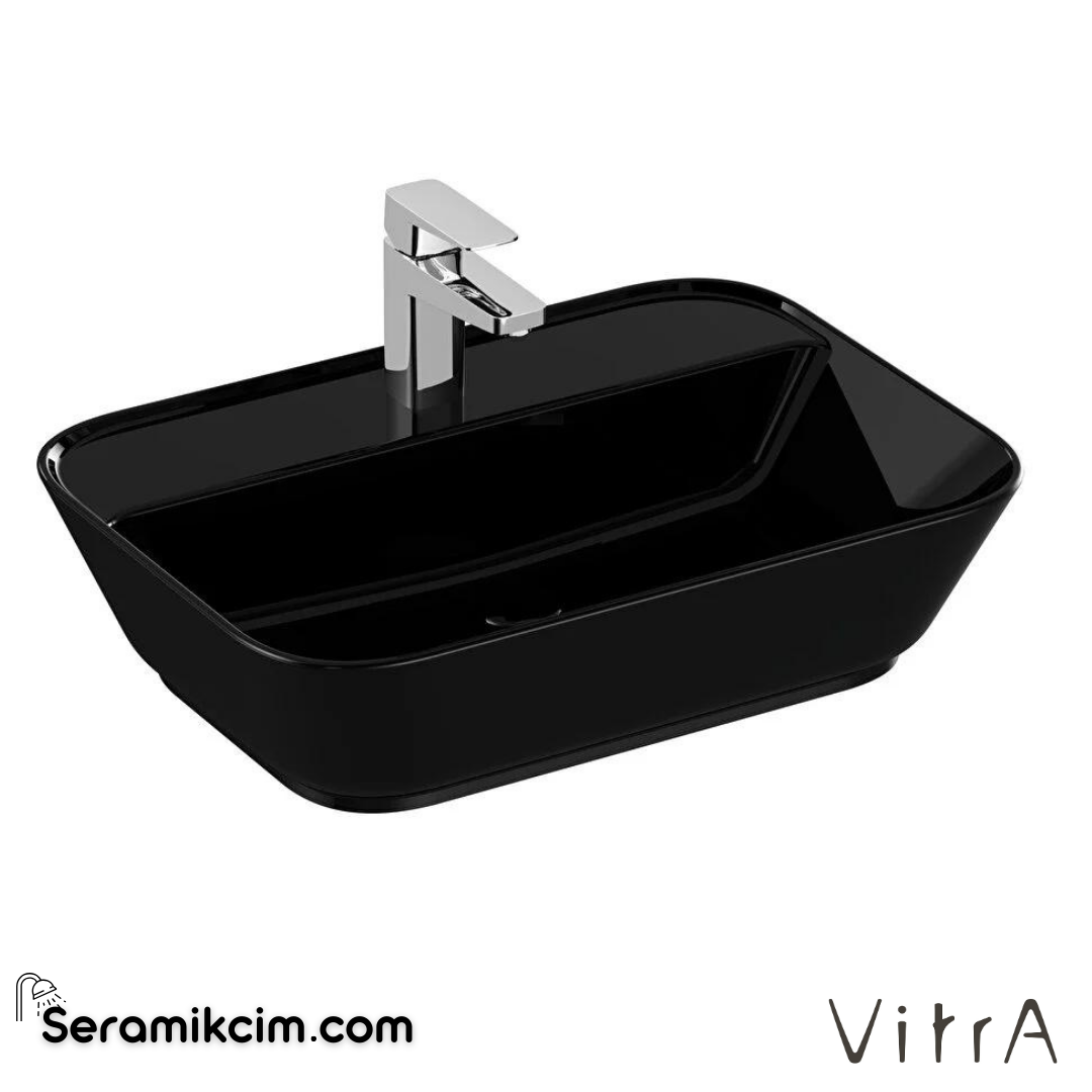 Vitra Geo Çanak Lavabo Dikdörtgen, 60X43 Cm Tek Armatür Delikli, Su Taşma Deliksiz, Siyah - 7426B070-0041