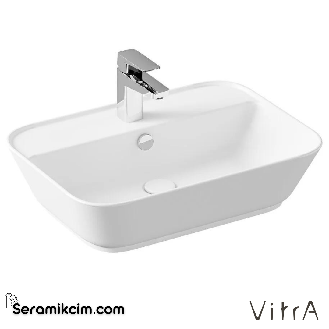 Vitra Geo Çanak Lavabo Dikdörtgen, 60X43 Cm Tek Armatür Delikli, Su Taşma Delikli, Mat Beyaz - 7426B001-0001