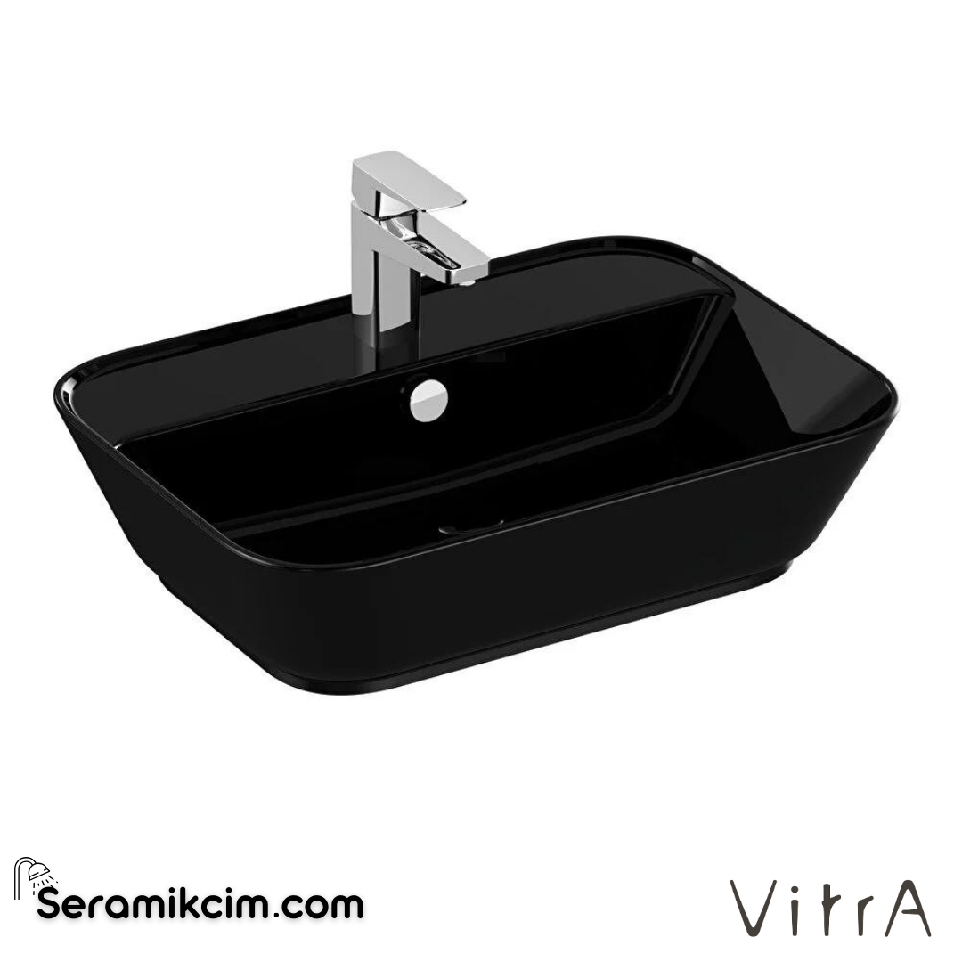 Vitra Geo Çanak Lavabo Dikdörtgen, 60X43 Cm Tek Armatür Delikli, Su Taşma Delikli, Siyah - 7426B070-0001