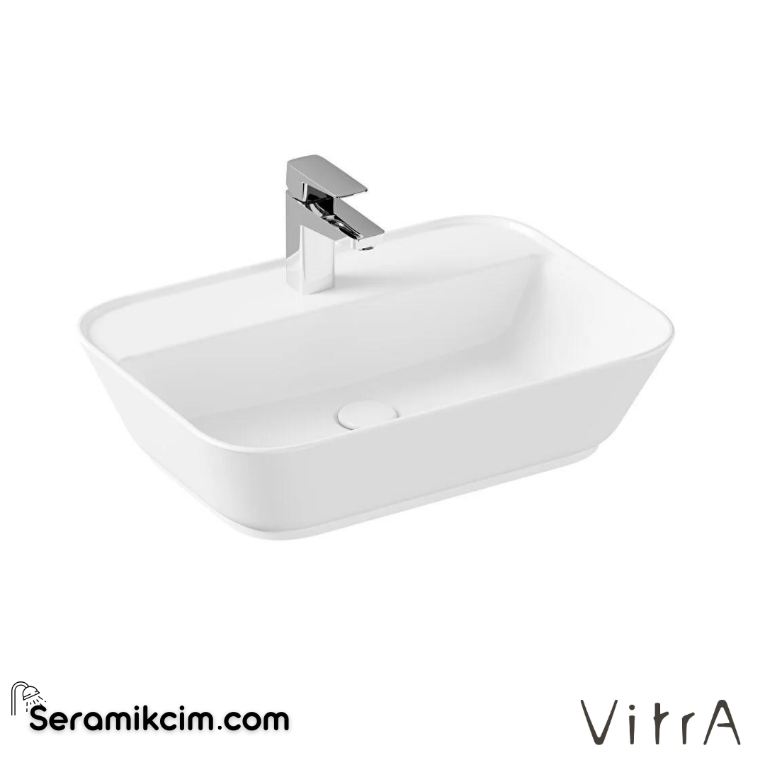 Vitra Geo Çanak Lavabo Dikdörtgen, 60X43 Cm Tek Armatür Delikli, Su Taşma Deliksiz, Beyaz - 7426B003-0041