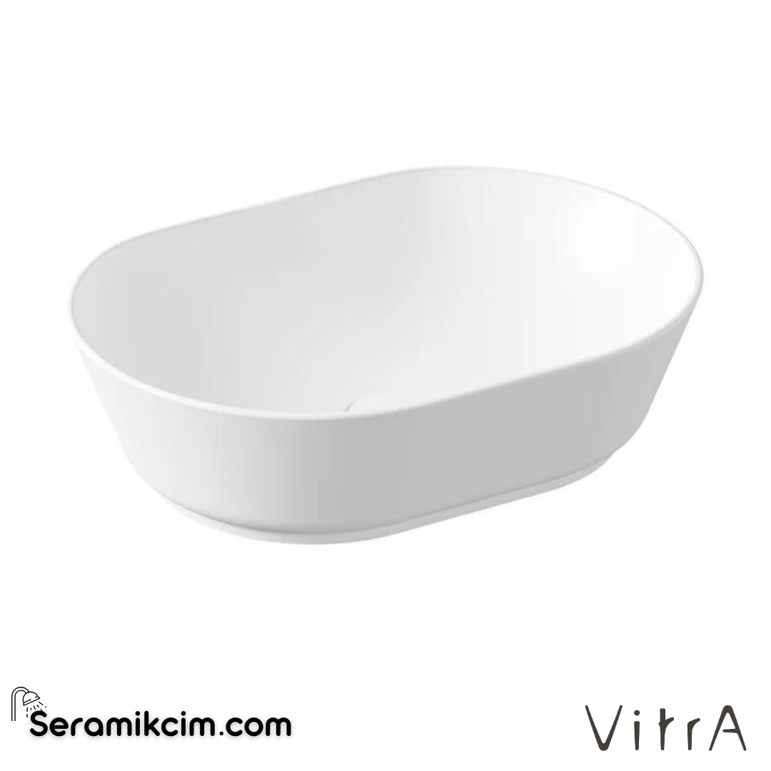 Vitra Geo Çanak Lavabo Oval, 55X40 Cm Armatür Deliksiz, Su Taşma Deliksiz, Mat Beyaz - 7427B001-0016