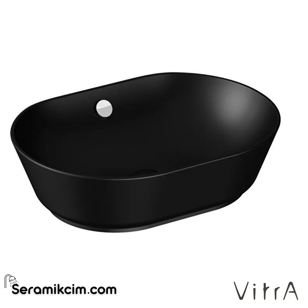 Vitra Geo Çanak Lavabo Oval, 55X40 Cm Armatür Deliksiz, Su Taşma Delikli, Mat Siyah - 7427B083-0012