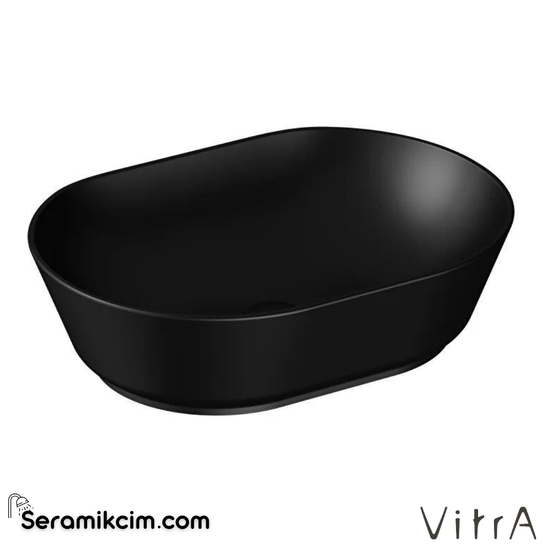 Vitra Geo Çanak Lavabo Oval, 55X40 Cm Armatür Deliksiz, Su Taşma Deliksiz, Mat Siyah - 7427B083-0016