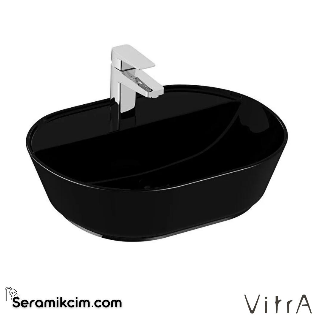 Vitra Geo Çanak Lavabo Oval, 55X43 Cm Tek Armatür Delikli, Su Taşma Deliksiz, Siyah - 7428B070-0041