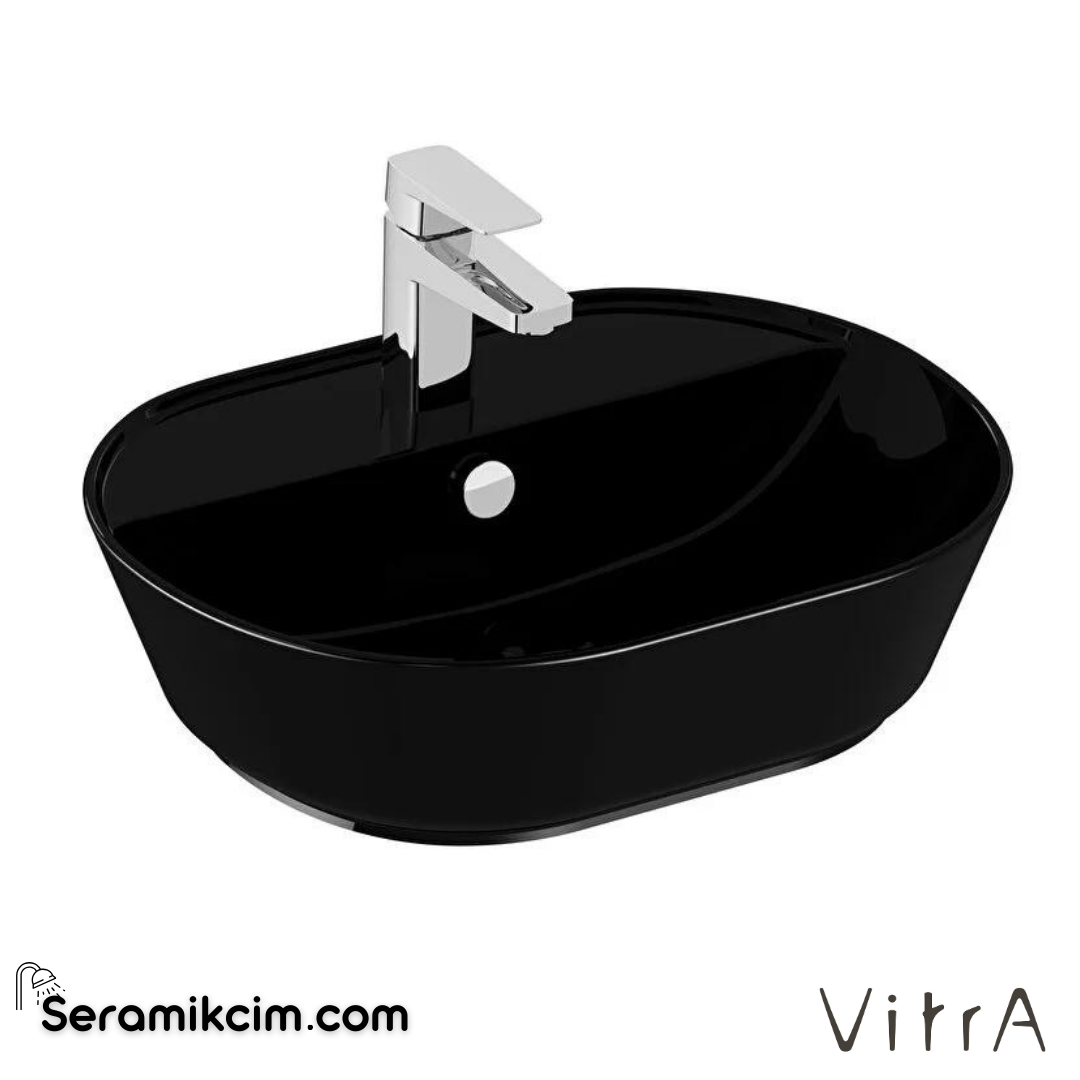 Vitra Geo Çanak Lavabo Oval, 55X43 Cm Tek Armatür Delikli, Su Taşma Delikli, Siyah - 7428B070-0001