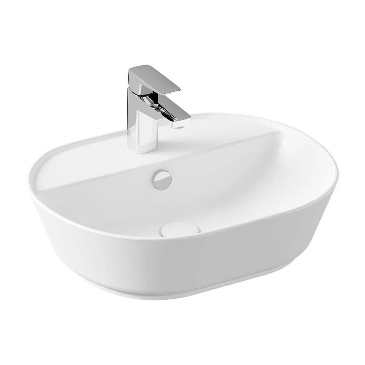 Vitra Geo Çanak Lavabo Oval, 55X43 Cm Tek Armatür Delikli, Su Taşma Delikli, Mat Beyaz - 7428B001-0001