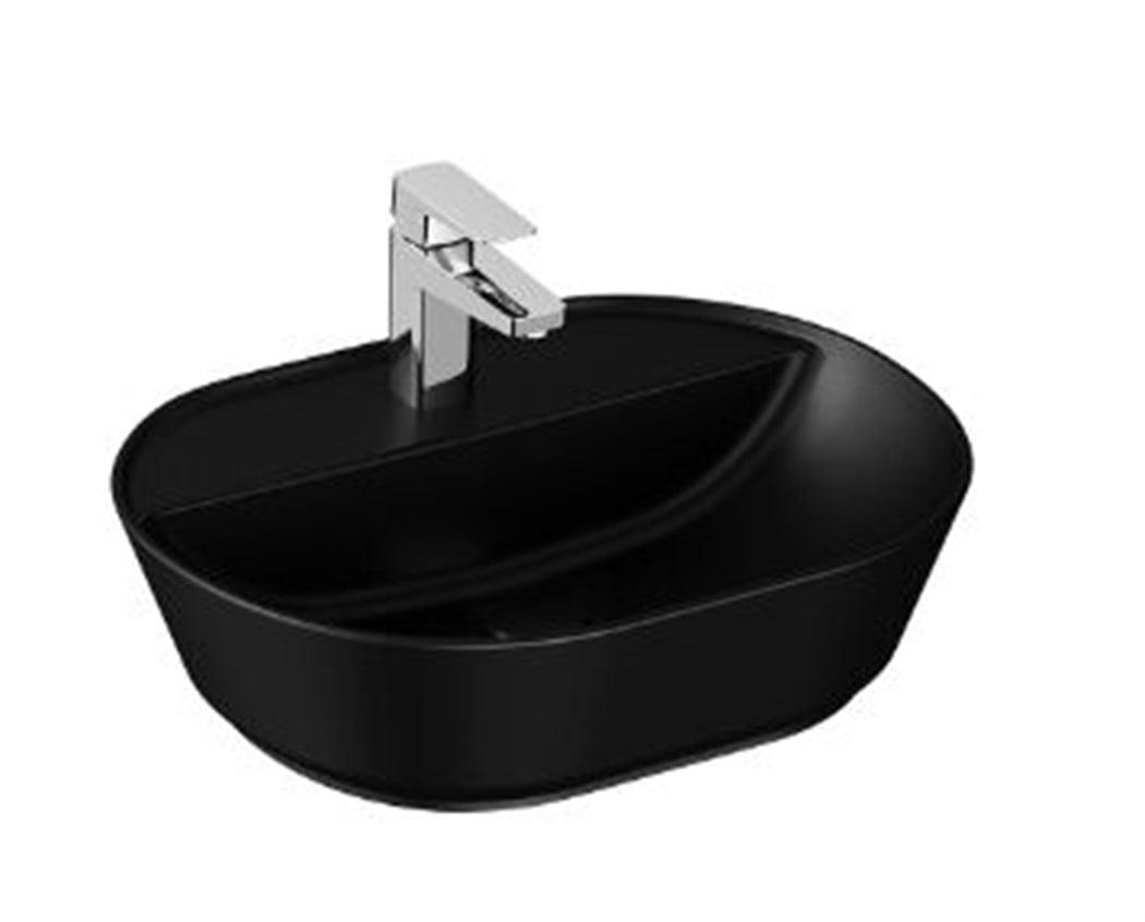 Vitra Geo Çanak Lavabo Oval, 55X43 Cm Tek Armatür Delikli, Su Taşma Deliksiz, Mat Siyah - 7428B083-0041