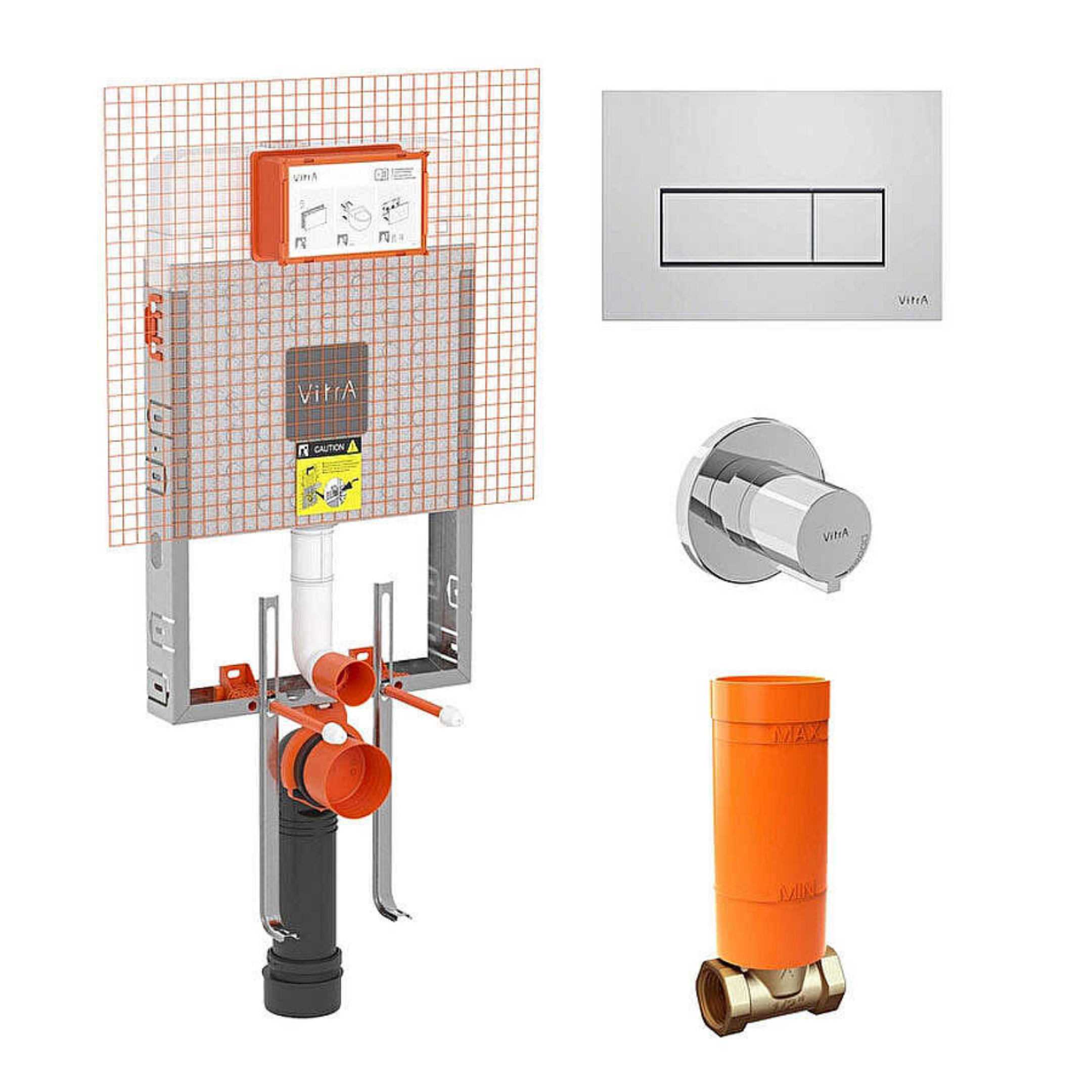 Vitra Gömme Rezervuar Seti Krom Root Square Kumanda Paneli Stop Valf (768-1851-01+740-2380+A41461Gr+A41441Gr) 800-2028