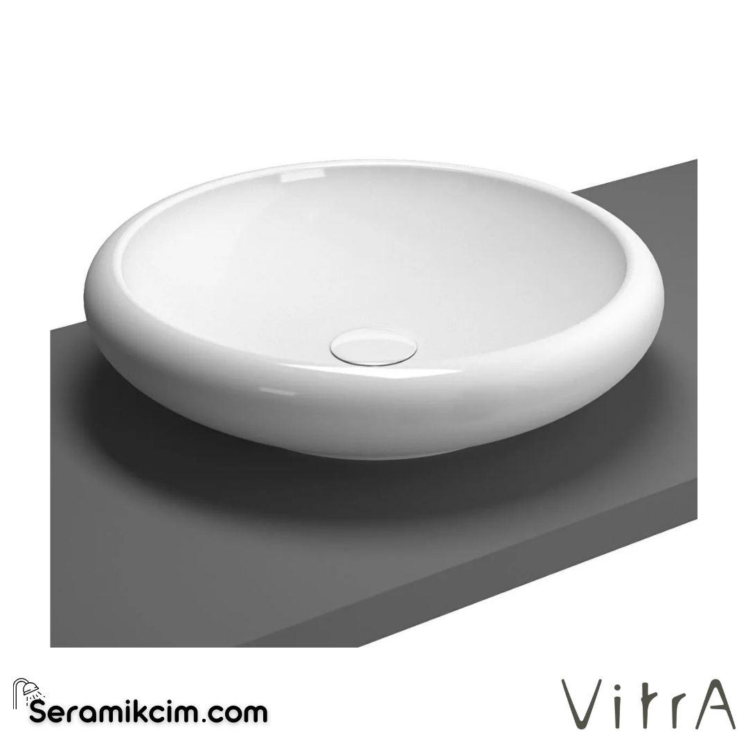 VitrA İstanbul Çanak Lavabo Yuvarlak, Kompakt, 50x50 cm Armatür Deliksiz, Su Taşma Deliksiz, Clean, Beyaz - 4522B403-0016