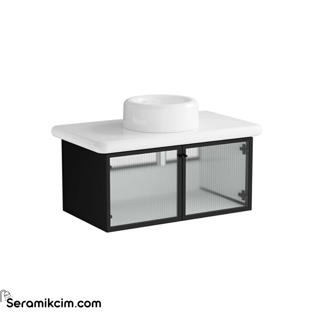 Vitra Liquid Lavabo Dolabı 100 Cm, Çizgili Cam Kapaklı 66739