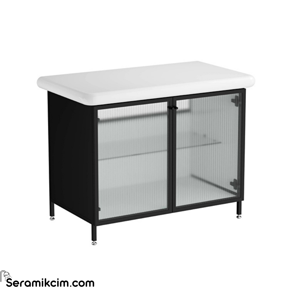 Vitra Liquid Lavabo Dolabı 100 Cm, Çizgili Cam Kapaklı Ayaklı 66741