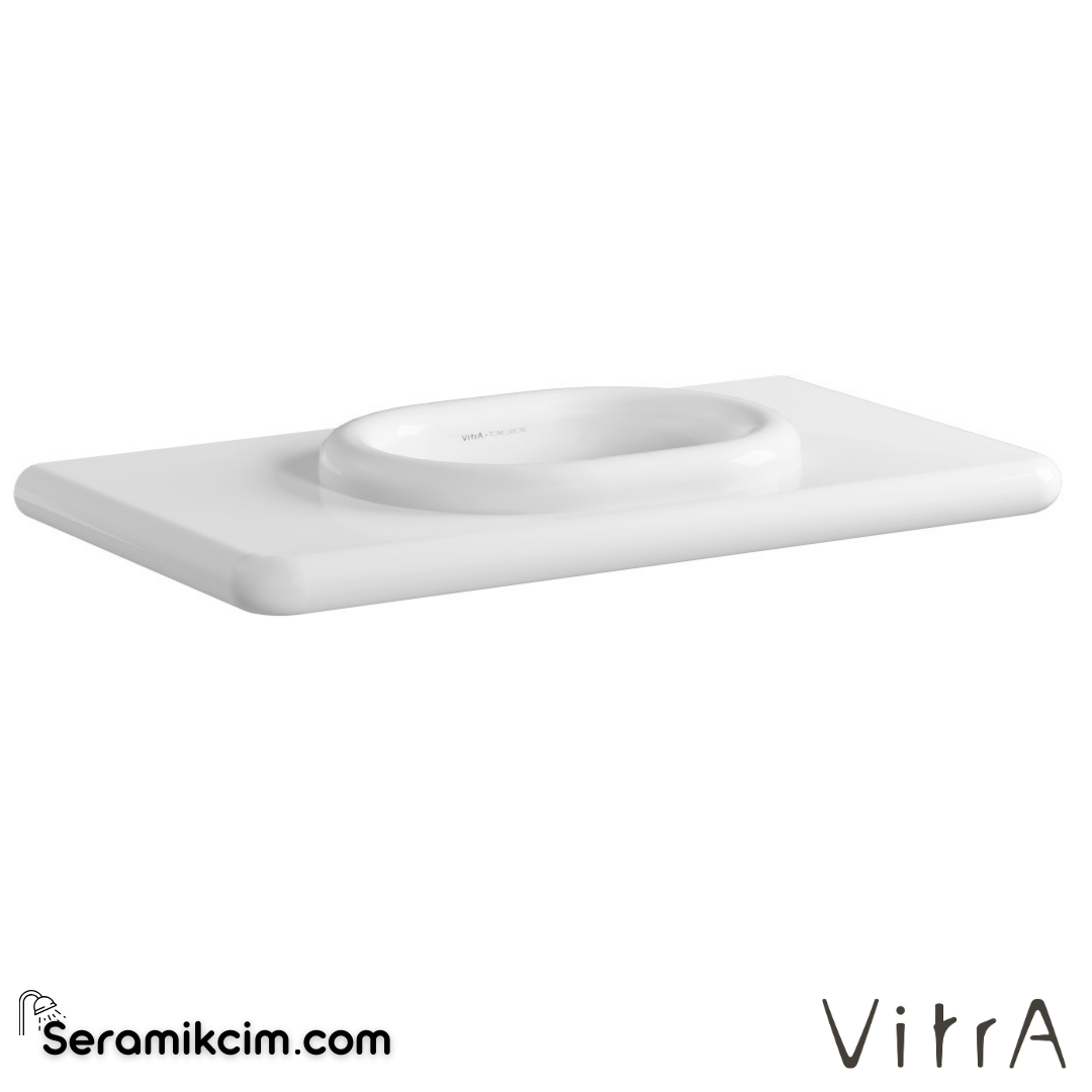 VitrA Liquid Tezgah  100 cm, Oval Lavabo Delikli, Armatür Deliksiz, Clean, Beyaz - 7310B403-1904