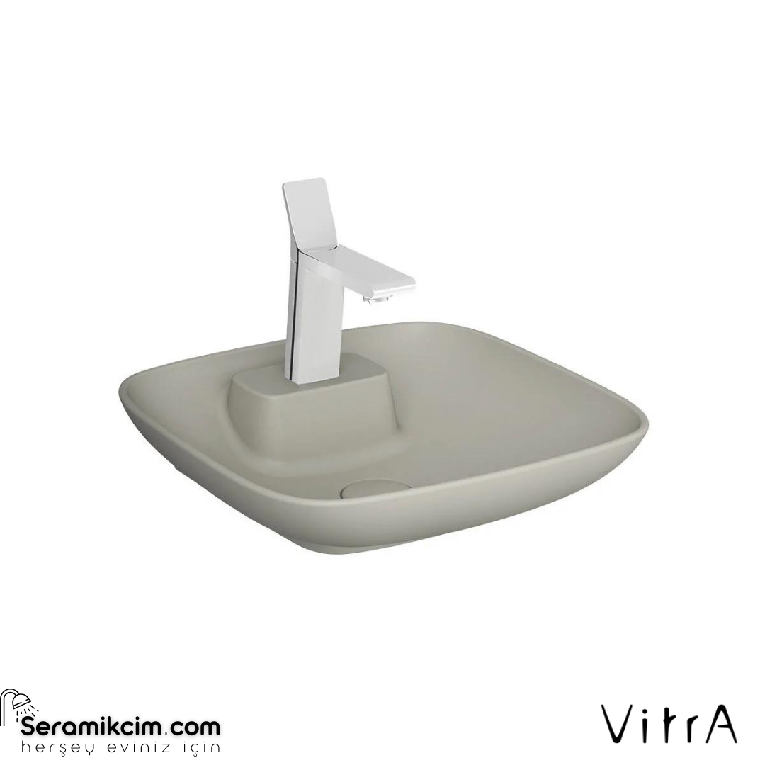 Vitra Memoria Çanak Lavabo Dikdörtgen, 45X45 Cm Tek Armatür Delikli, Su Taşma Deliksiz, Clean, Mat Bej