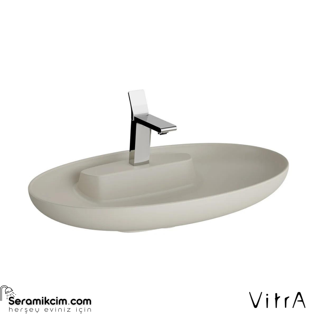 Vitra Memoria Çanak Lavabo Oval, 75X47 Cm Tek Armatür Delikli, Su Taşma Deliksiz, Clean, Mat Bej