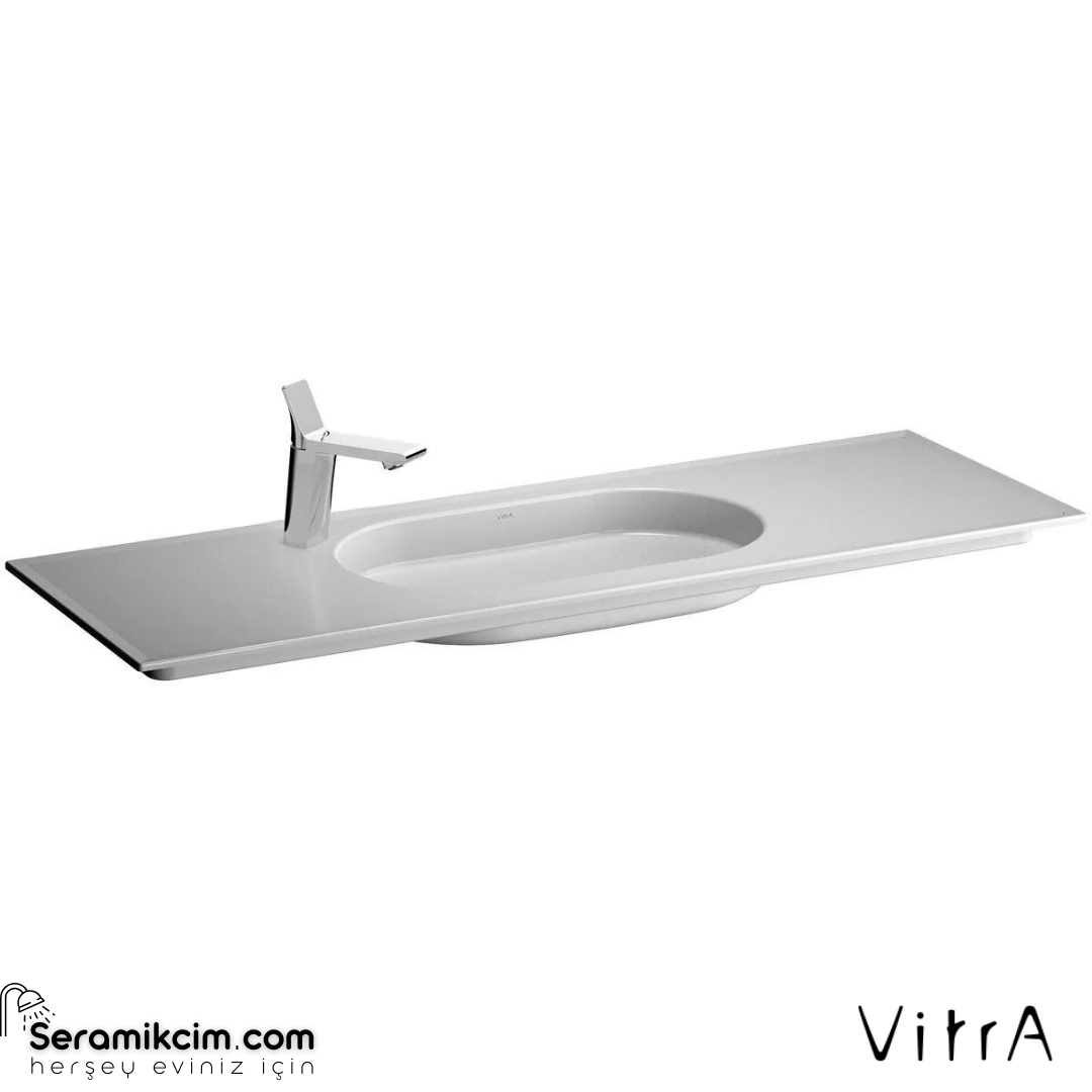 Vitra Memoria Etajerli Lavabo 150X51 Cm Soldan Tek Armatür Delikli, Su Taşma Deliksiz, Clean, Beyaz