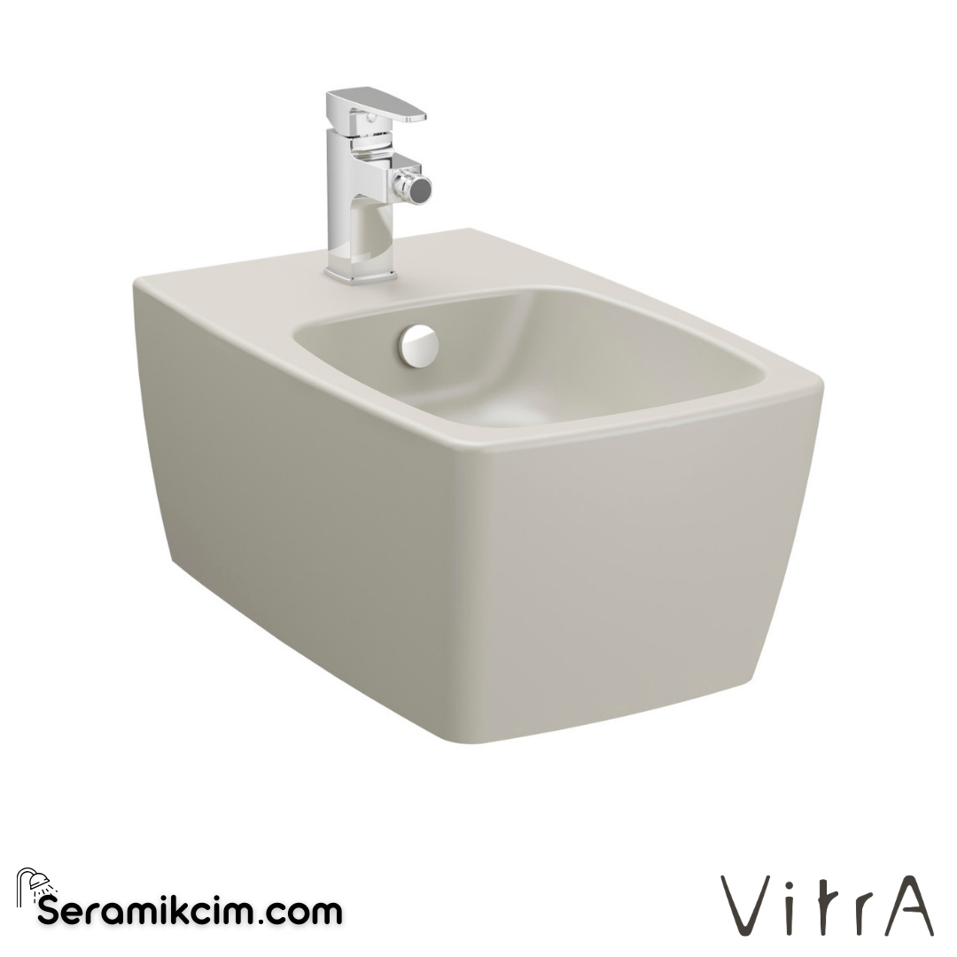 VitrA Metropole Asma Bide Gizli Montajlı, 56 cm Tek Armatür Delikli, Su Taşma Delikli, Yanlardan Deliksiz, Mat Bej - 5675B020-1046