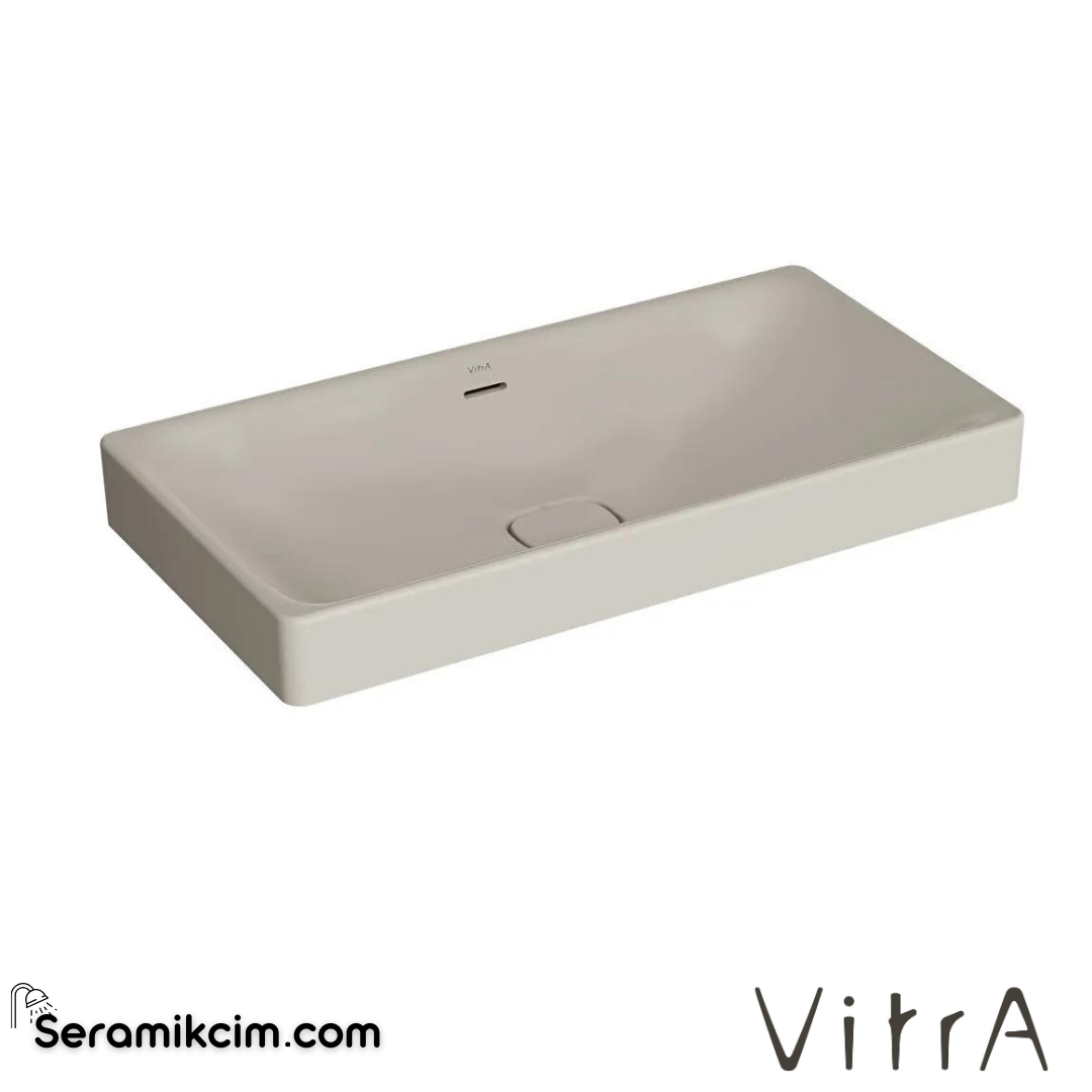 VitrA Metropole Çanak Lavabo Dikdörtgen, 80x40 cm Armatür Deliksiz, Su Taşma Delikli, Taupe - 7536B020-0673