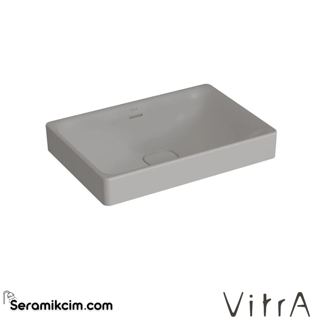 VitrA Metropole Çanak Lavabo Dikdörtgen, 60x40 cm Armatür Deliksiz, Su Taşma Delikli, Mat Taş Gri - 7535B076-0673