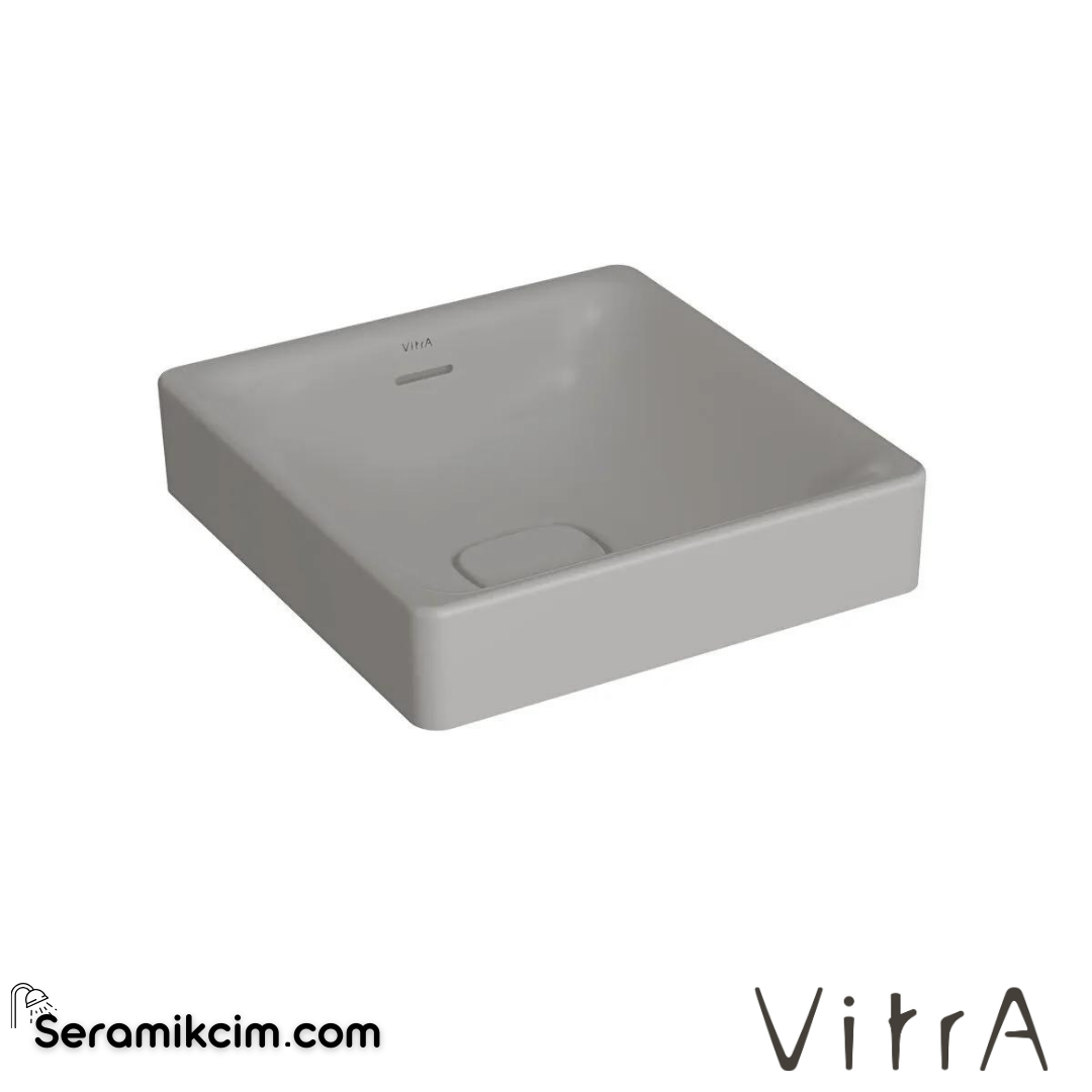 VitrA Metropole Çanak Lavabo Kare, 40x40 cm Armatür Deliksiz, Su Taşma Delikli, Mat Taş Gri - 7533B076-0673