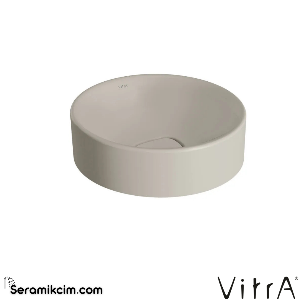 VitrA Metropole Çanak Lavabo Yuvarlak, Kompakt, 40x38 cm Armatür Deliksiz, Su Taşma Deliksiz, Taupe - 7542B020-0016