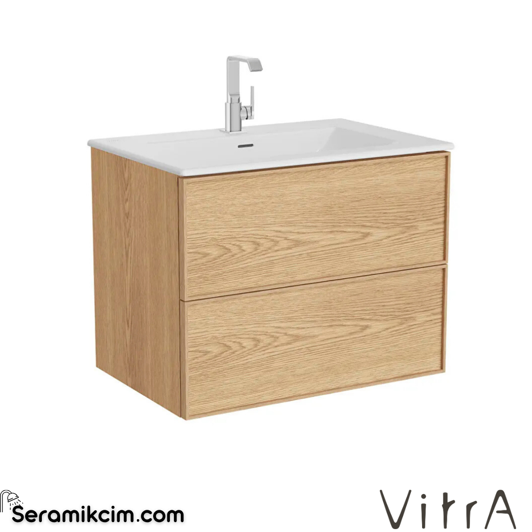 VitrA Metropole Edge Lavabo Dolabı 80 cm, iki çekmeceli etajerli lavabolu, açık meşe 67136